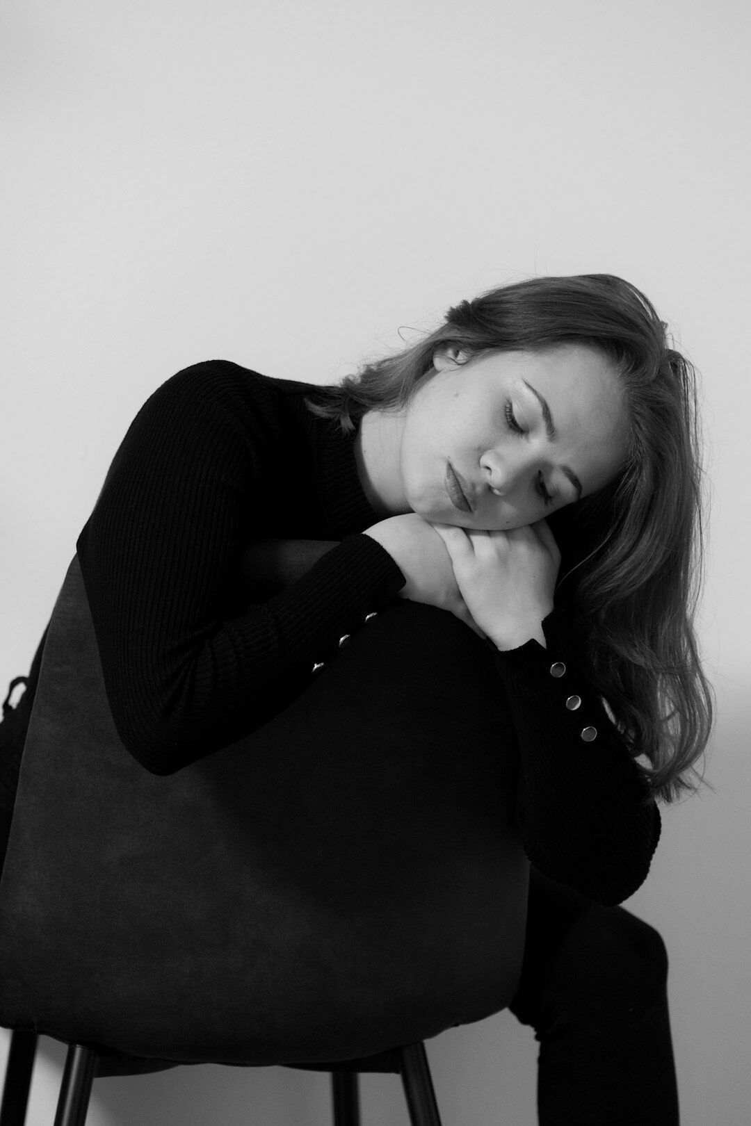 Calm portrait of a woman taking a mindful break at the office